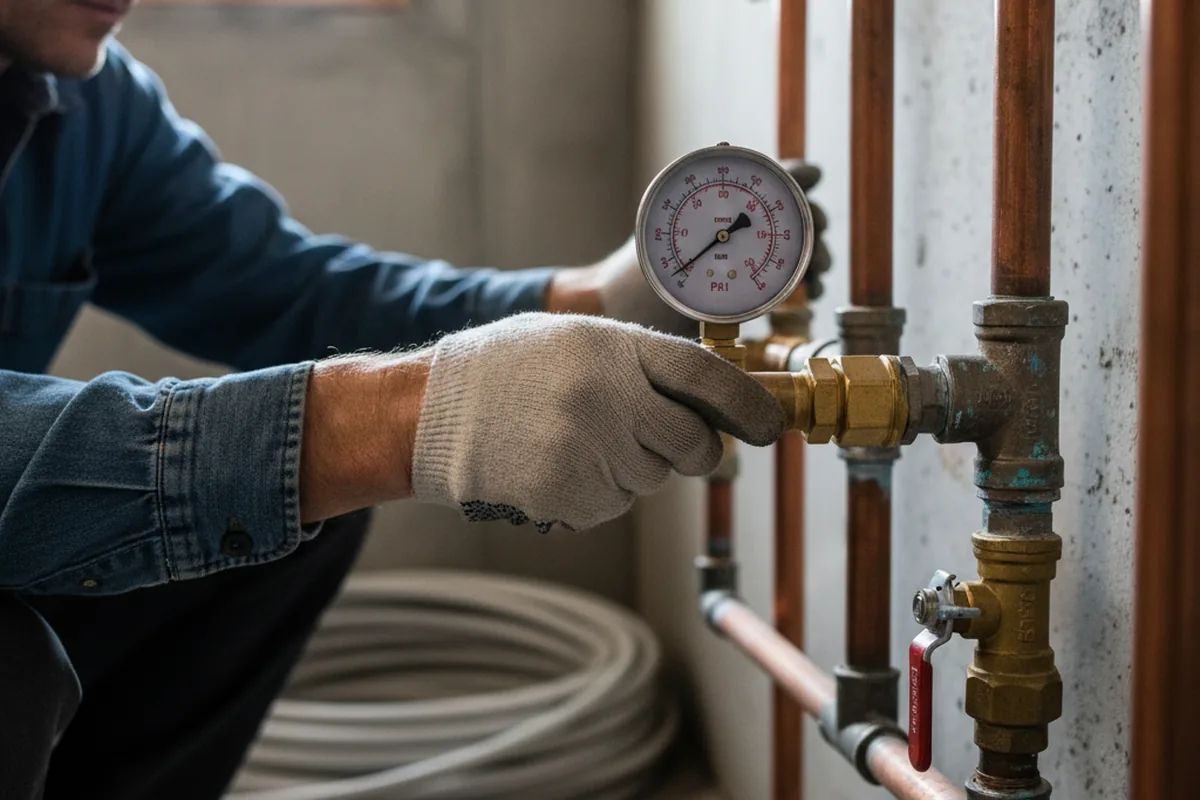 Pressure testing a repaired line during Water Line Repair in Laconia